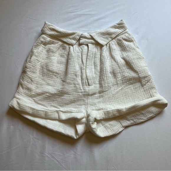 Camila Coelho ivory cream cotton gauze high rise shorts
